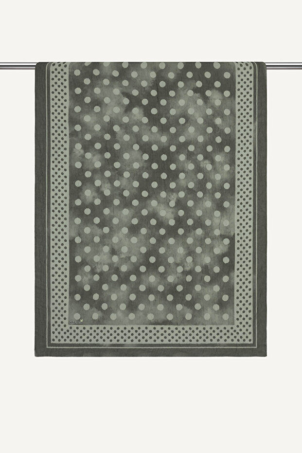 Gray Bordered Polka Dot Patterned Kraş Shawl - 2