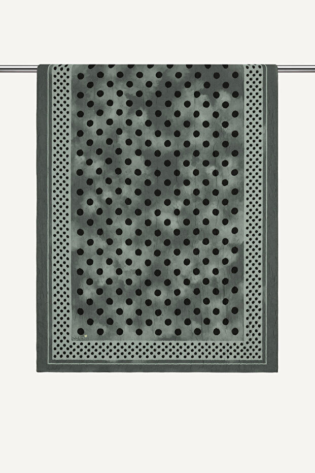 Smoked Bordered Polka Dot Patterned Kraş Shawl - 2