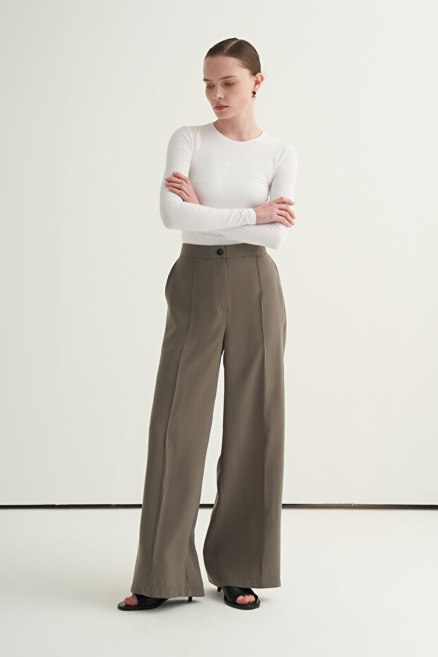 Women's Modal Ribbed Palazzo Pants Khaki