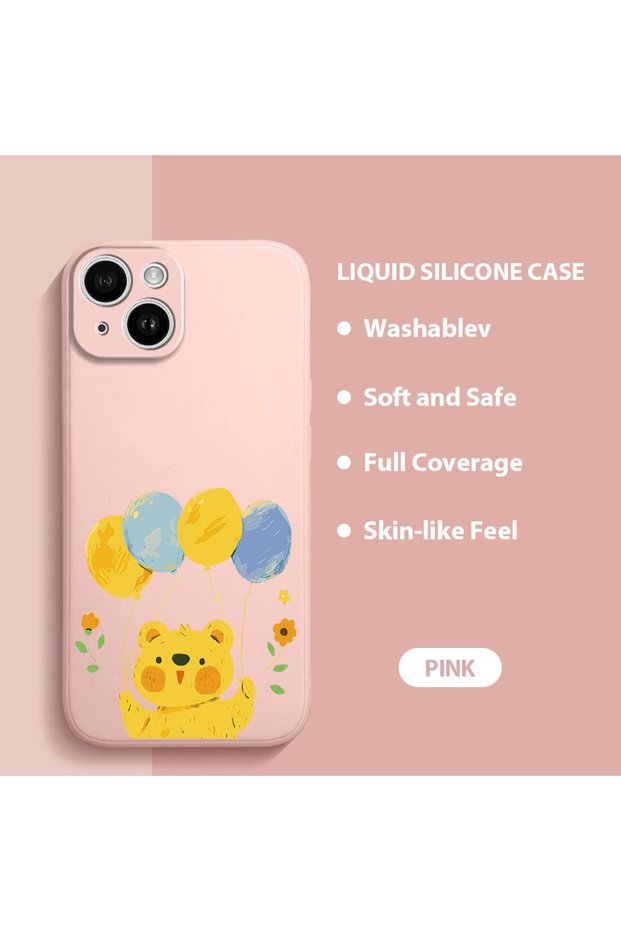 iPhone 14 Compatible Balloon Bear Patterned , High Quality Silicone Phone Case