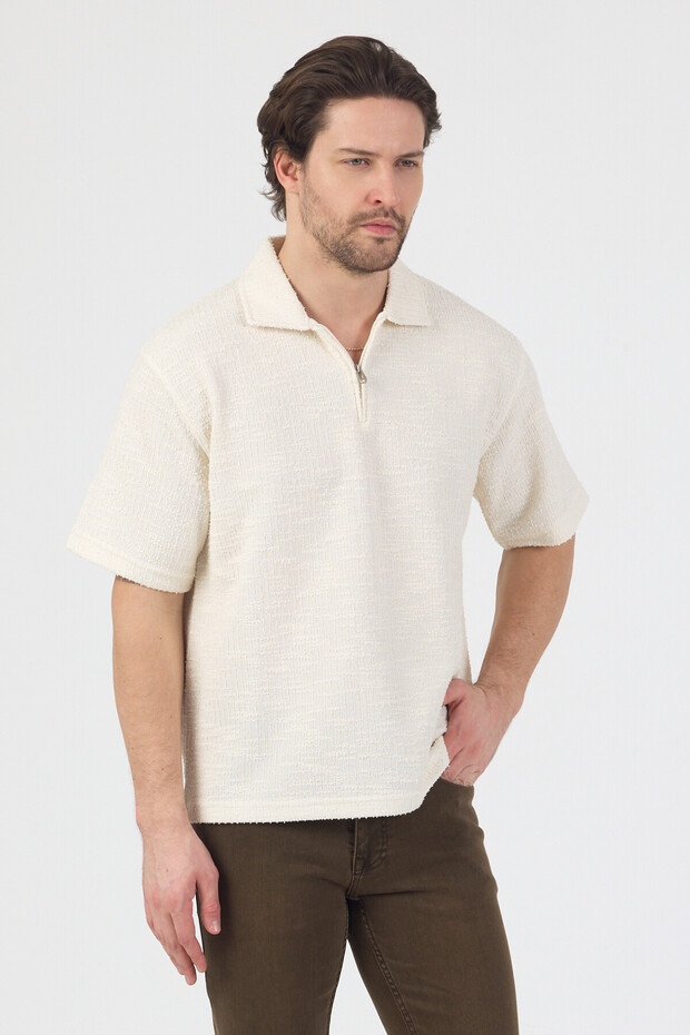 Men's Technical Fabric Polo Collar Tshirt Ecru