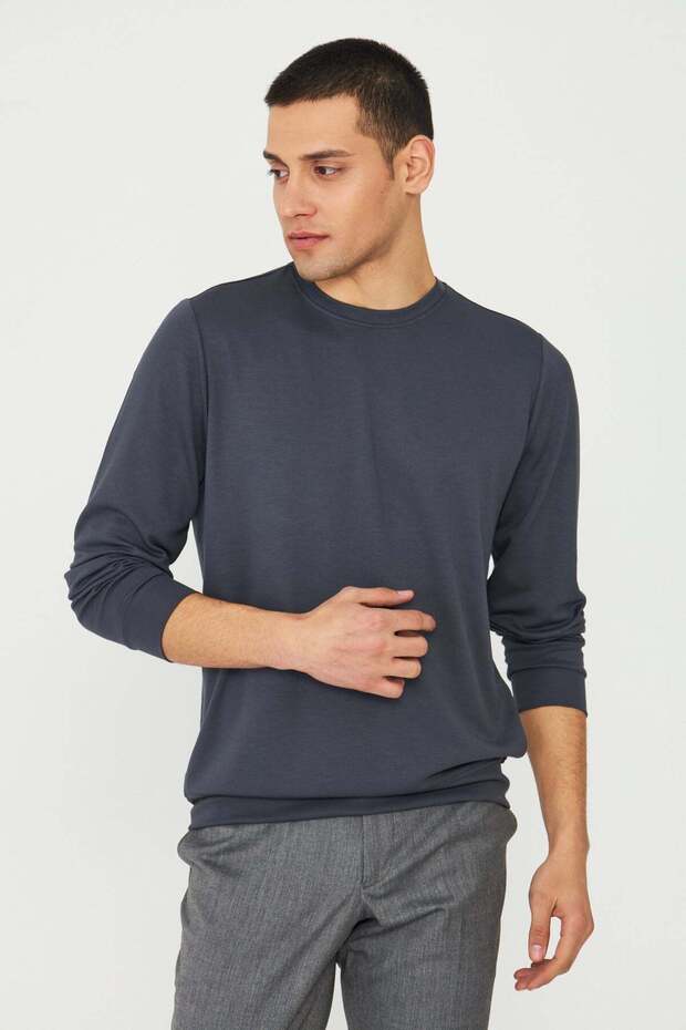 Anthracite Basic Crew Neck Men's Sweatshirt - 1