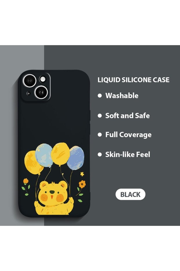 iPhone 14 Plus Compatible Balloon Bear Patterned , High Quality Silicone Phone Case