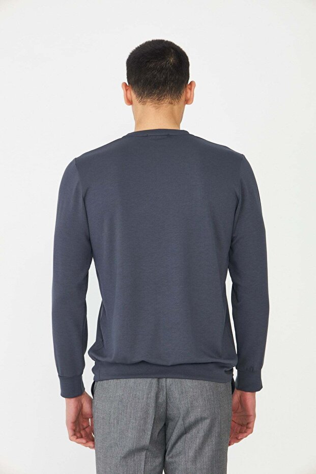Anthracite Basic Crew Neck Men's Sweatshirt - 5