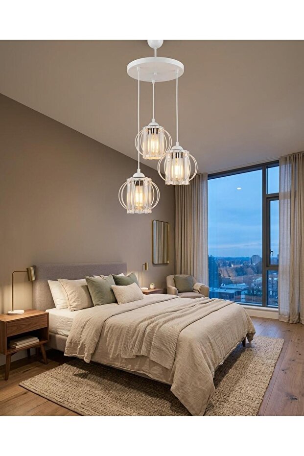 Kumru 3'lü Avize Beyaz - 7