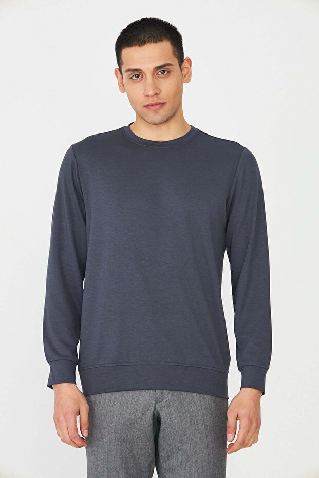 Anthracite Basic Crew Neck Men's Sweatshirt - 3