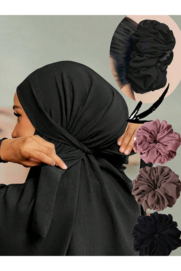 Pack of 3 - Solid Underscarf Head Wrap Scrunchie