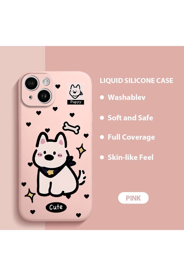 iPhone 14 Compatible Cute Dog Patterned , High Quality Silicone Phone Case