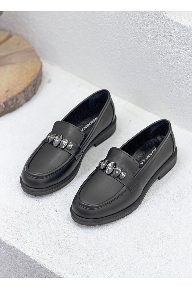 26by04-147 Genuine De Leather Adin Loa Loafers Akkabi Buckle Detail Daily Comfortable Sole Classic Shoes