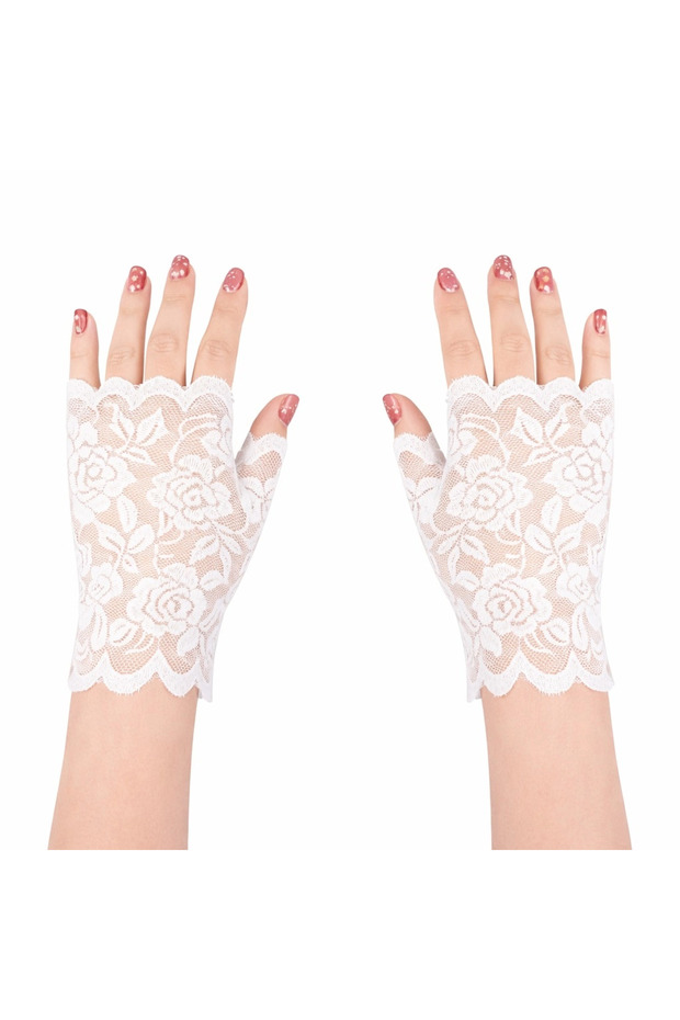 White Lace Fingerless Short Gloves