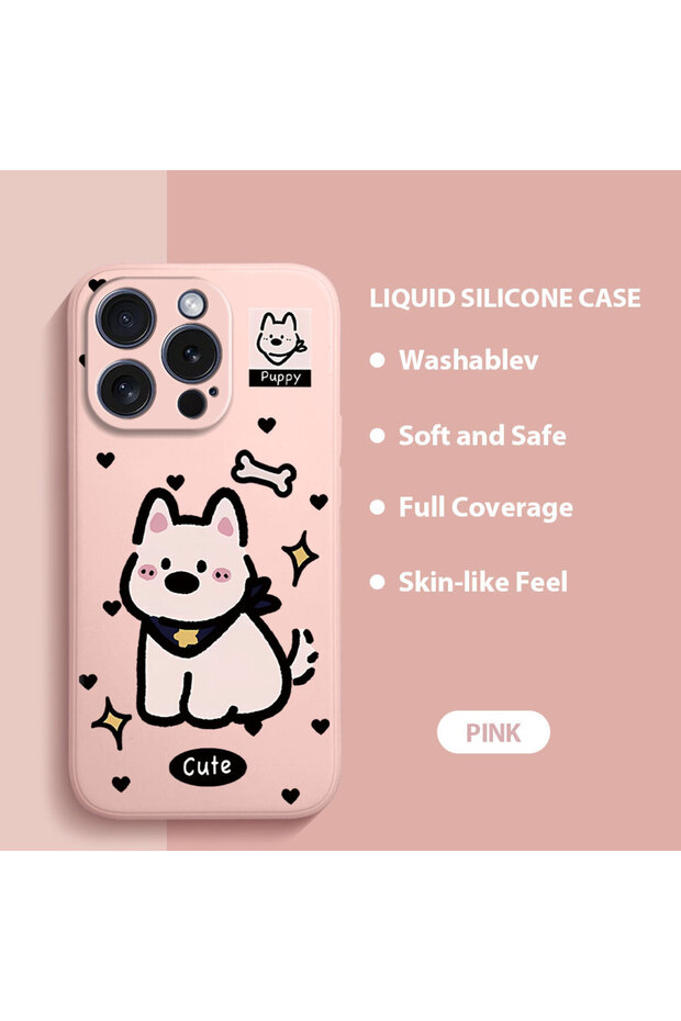 iPhone 15 Pro Compatible Cute Dog Patterned High Quality Silicone Phone Case
