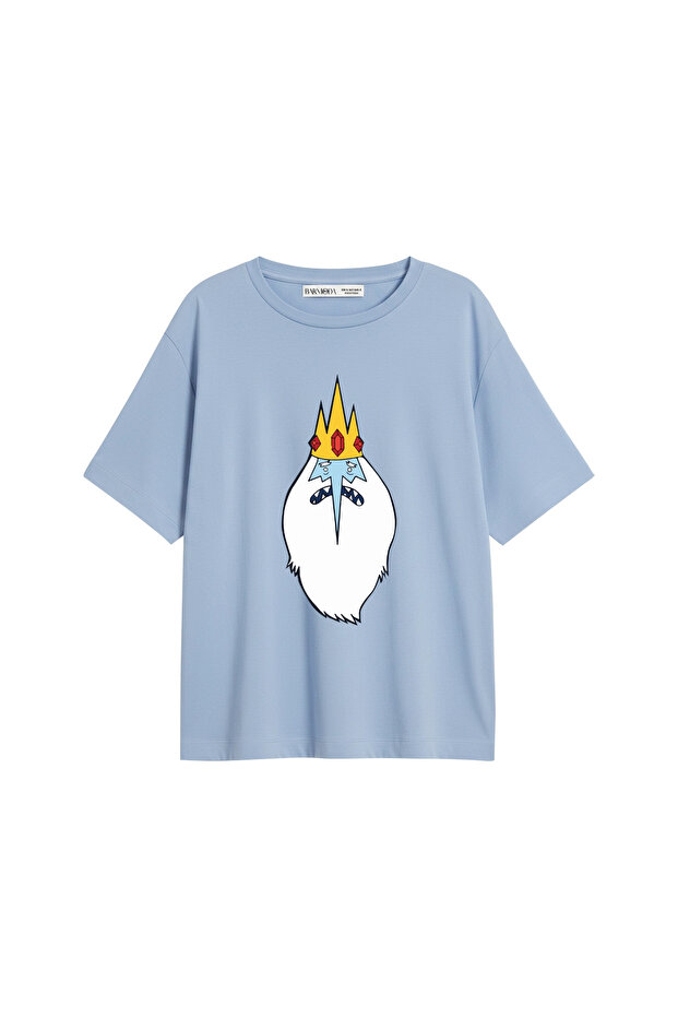 The Bearded Ice Printed Relaxed Fit Baby Blue Women's Tshirt