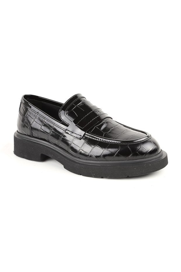 L5370 Black Genuine Leather Crocodile Printed Patent Leather Thick EVA Sole Men's Trend Loafers Shoes