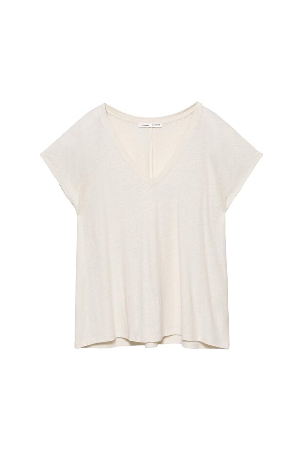 V yaka keten t-shirt - 3