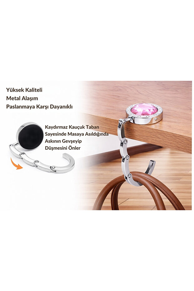 Crystal Stone Table Edge Bag Hanger Folding Hanging Bracket Metal Strap Pieces Cta-106 - Pink -1 Piece