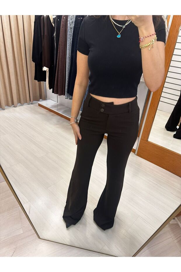 Brown High Waist Flared Fabric Trousers