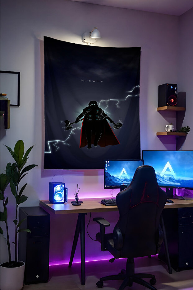 Thunder Thor Wall Covering– Quality Fabric, Gamer Room Decor Tapestry Wall Rug Si