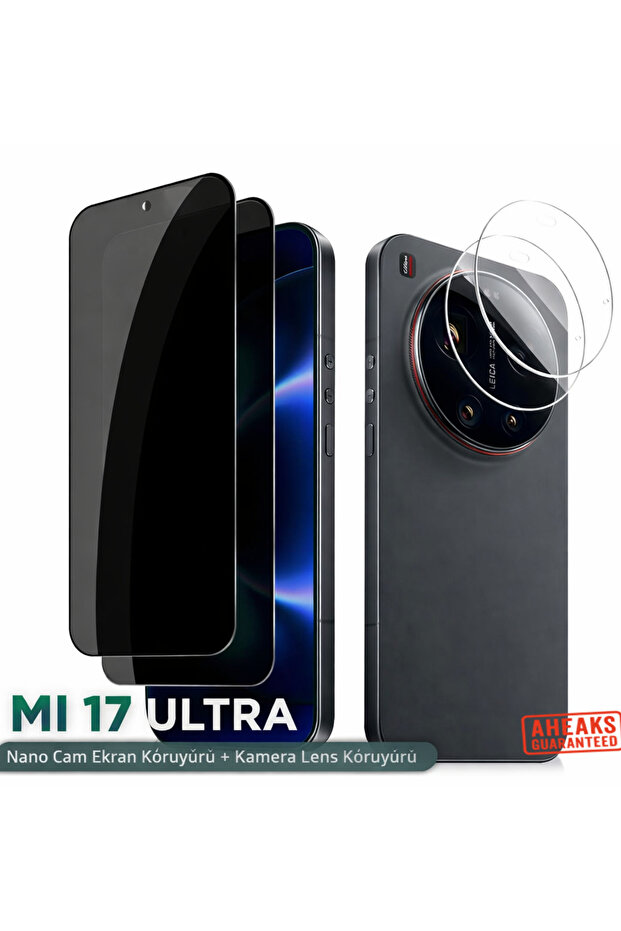 واقي شاشة زجاجي نانو غير لامع للخصوصية من Mi 17 Ultra Hayalet + واقي للعدسة - رفيع ومرن