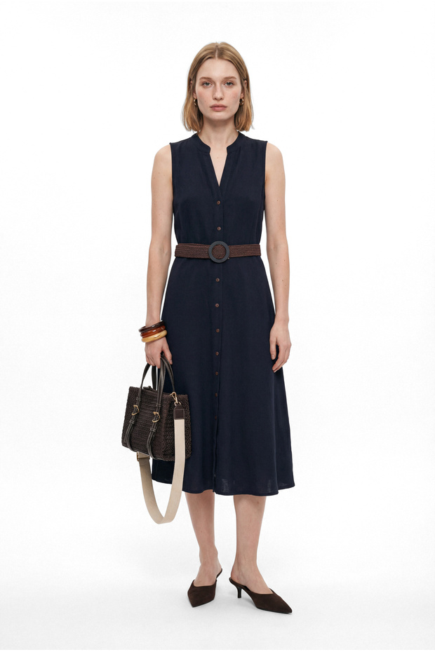 Women's Belt Detail Zero Sleeve Dress