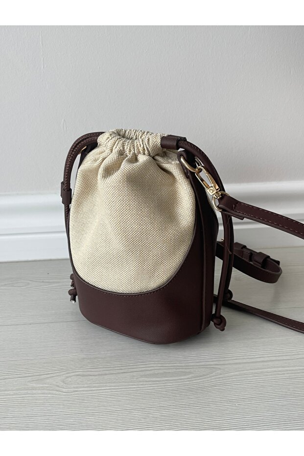 Brown Women's Linen Mini Ruched El Ve Shoulder Bag