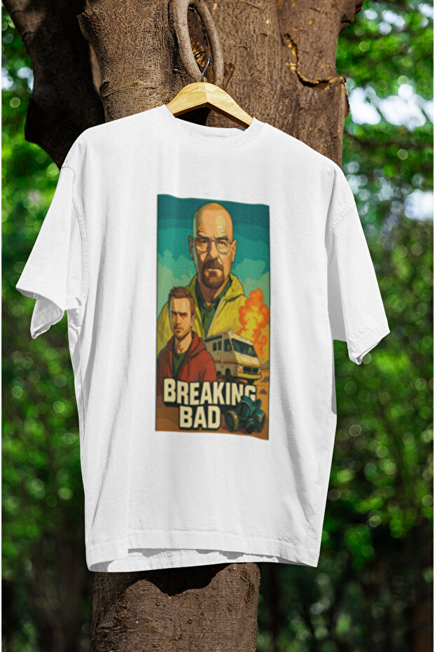 تي شيرت مطبوع عليه BREAKING BAD BASKED CYCLE COLLAR PA قطن بأكمام قصيرة للجنسين