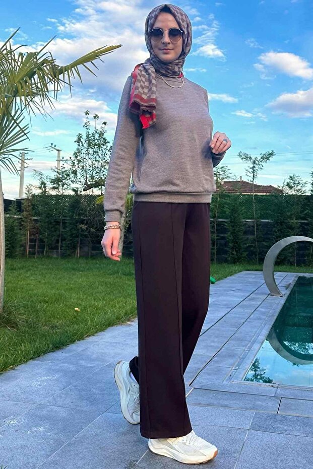 Acı Kahve Ribbed Wide-Leg Pants