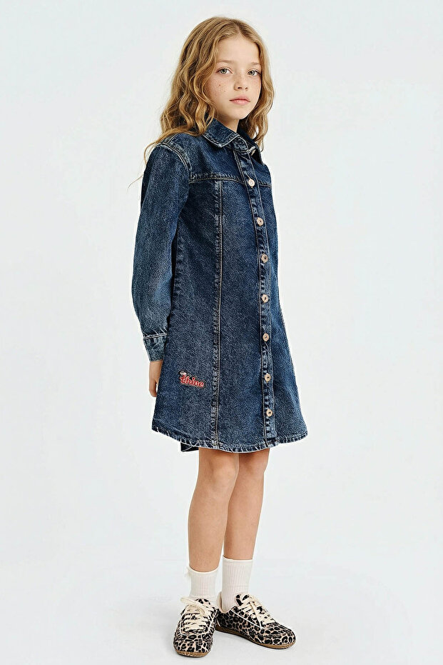 100% Cotton Patched Embroidered Blue Jean Dress for Girls G6931A826Sp