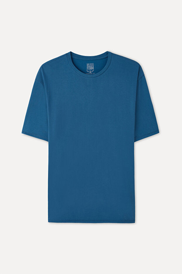 Men's Blue Modal Blend Loose Fit Crew Neck T-Shirt