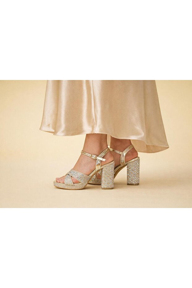 07007 Block Heel Glittery Women's Casual Shoes