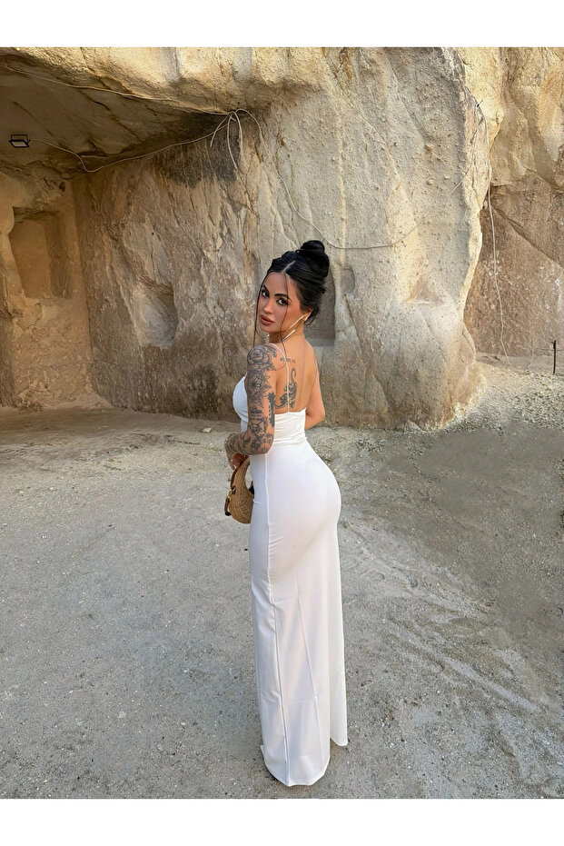 White String Strap Maxi Basic Dress - 3