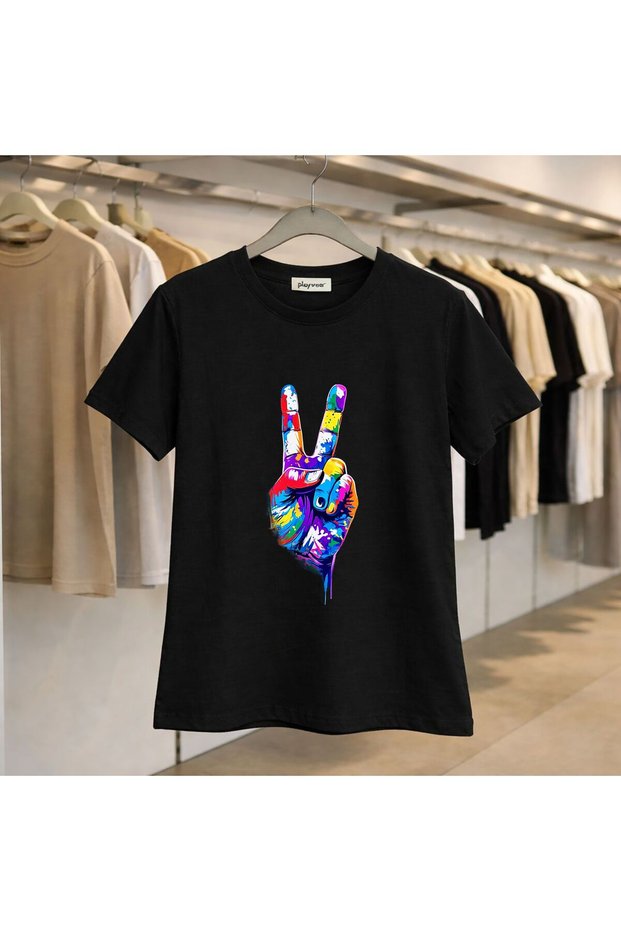 Peace Rainbow Printed 100% Cotton Oversized Loose Fit Regular Fit Crew Neck T-Shirt