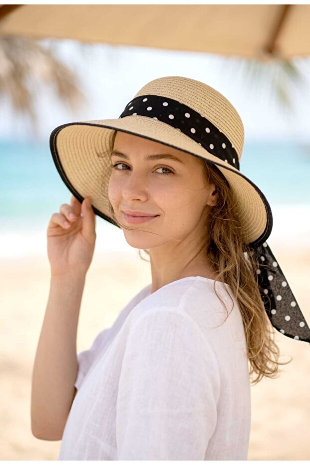 Lunaria Women's Straw Hat with Polka Dot Bow Ties