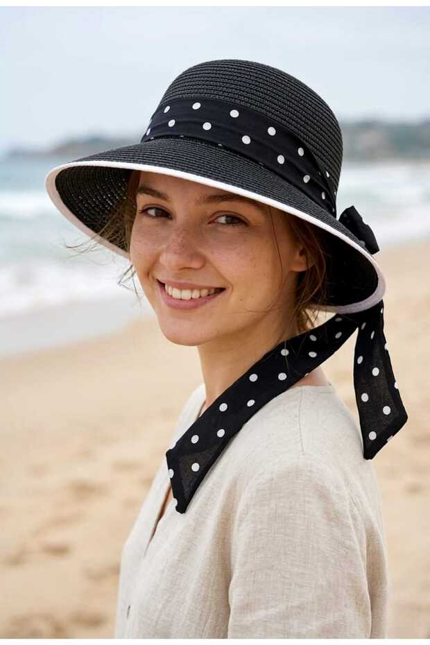 Lunaria Women's Straw Hat with Polka Dot Bow Ties
