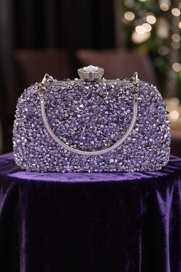 Women's Diamond Stone Detailed Clutch Bag Stone-Embellished Evening Dress Bag