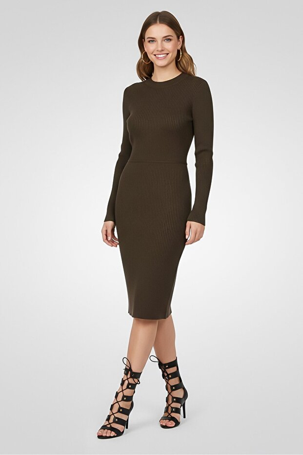 Women Knitted Bodycon Dress, Olive