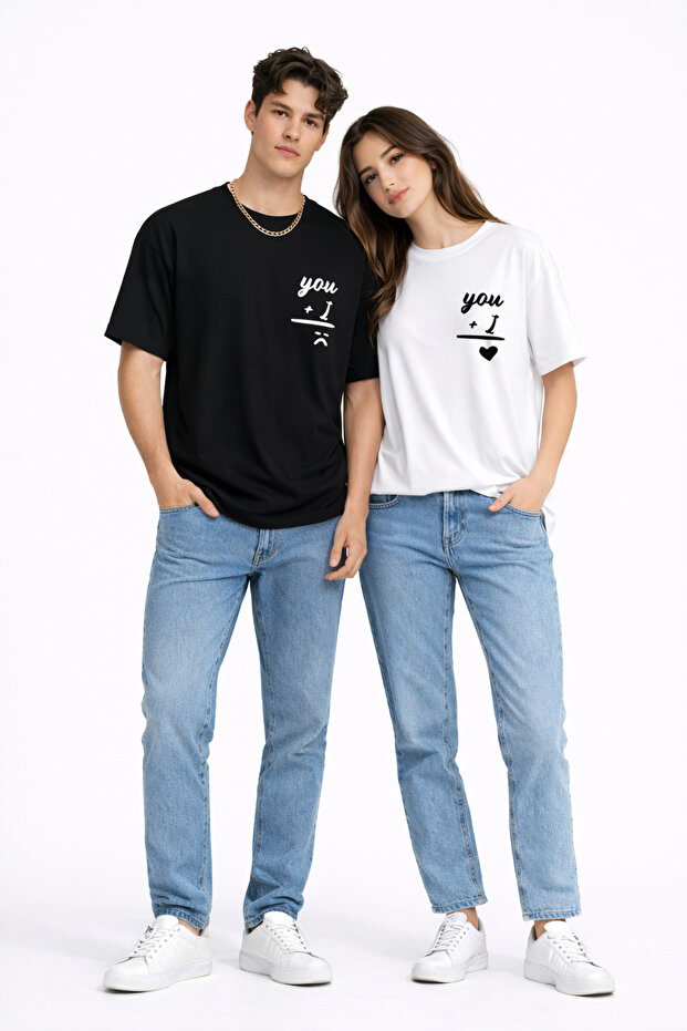 Lover's Combination You I Written Couple T-Shirt Oversize Unisex Partner Combination Set Black-White