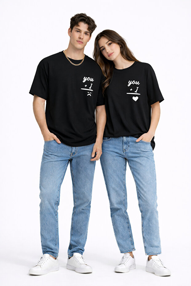 Lover Combination You I Written Couple T-Shirt Oversize Unisex Partner Combination Set Black