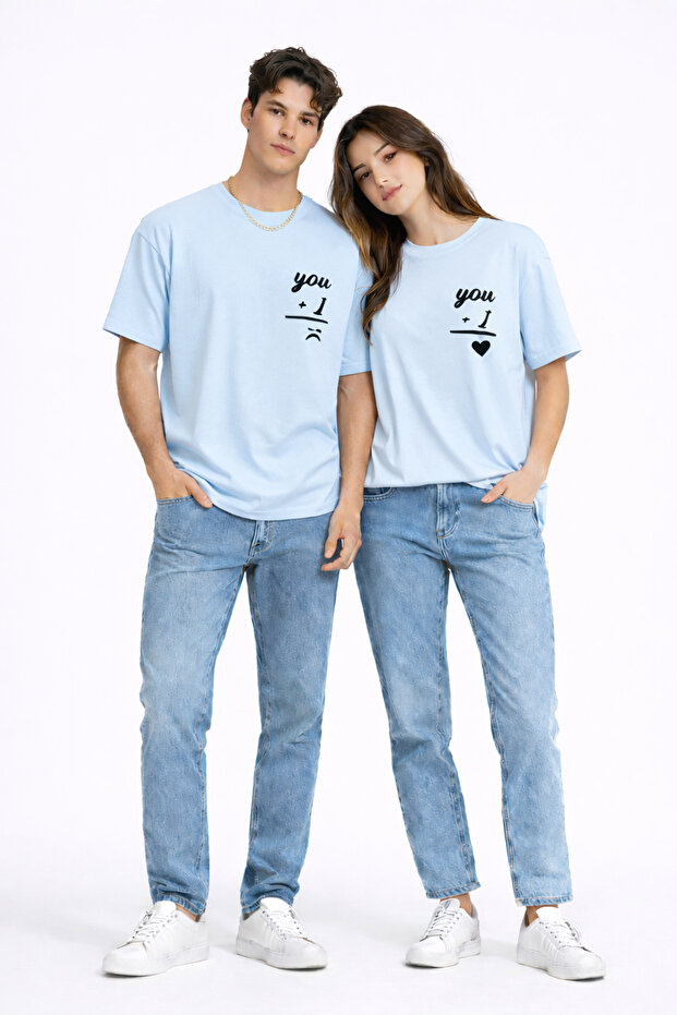 Lover Couple T-Shirt Oversize Unisex Partner Combination Set Blue