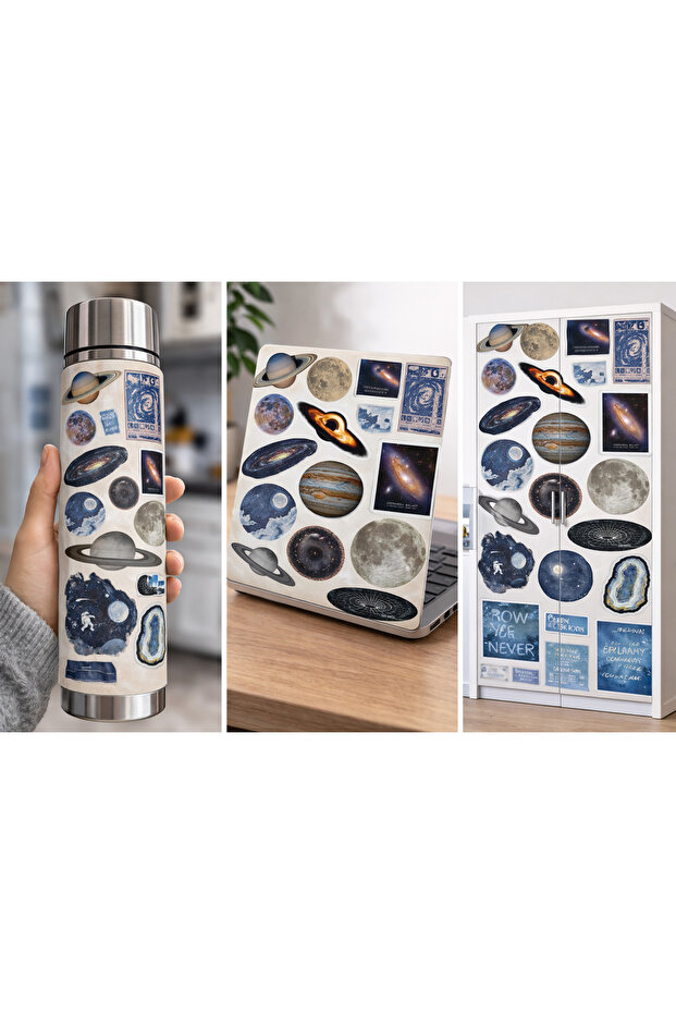 Space and Planet Sticker Set Poster – Aesthetic Galaxy & Planet Collage Wall Decor