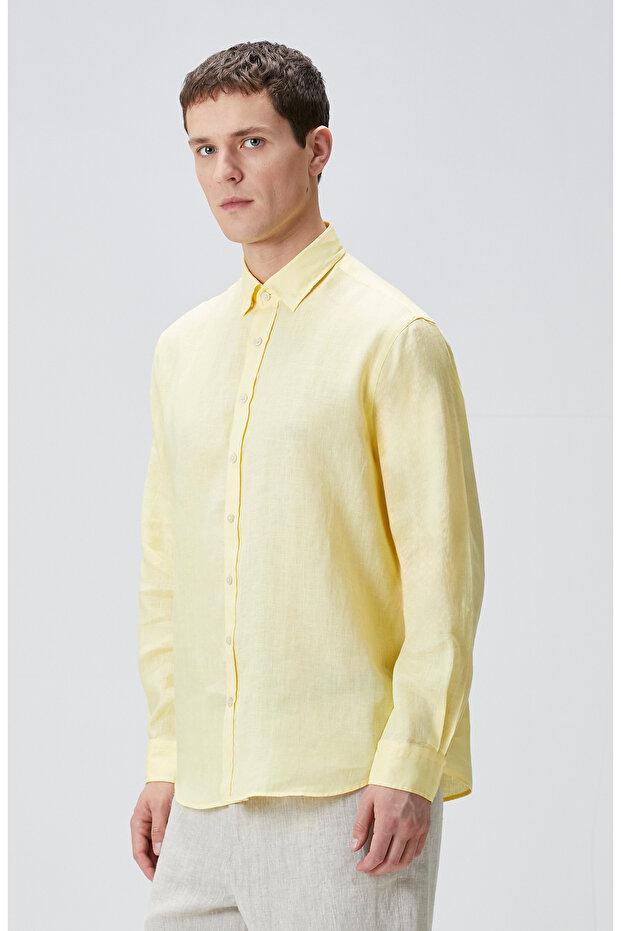 Sarı Keten Gömlek - 4
