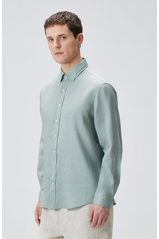 Yeşil Keten Gömlek - 4