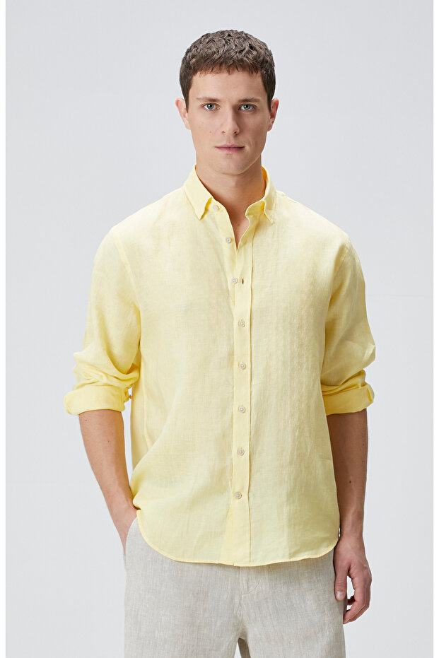 Sarı Keten Gömlek - 3