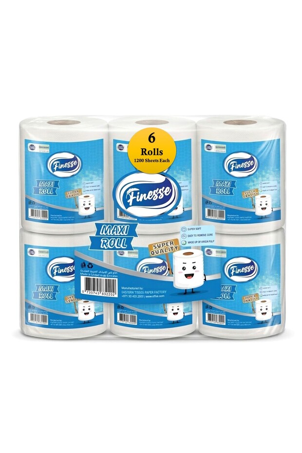 6 Pack of Maxi Roll 2-Ply Tissue, 7200 Sheets each, 1000g, Kitchen towel, Premium Quality