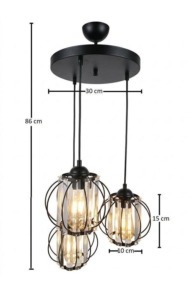 Kumru 3'lü Avize Siyah - 7