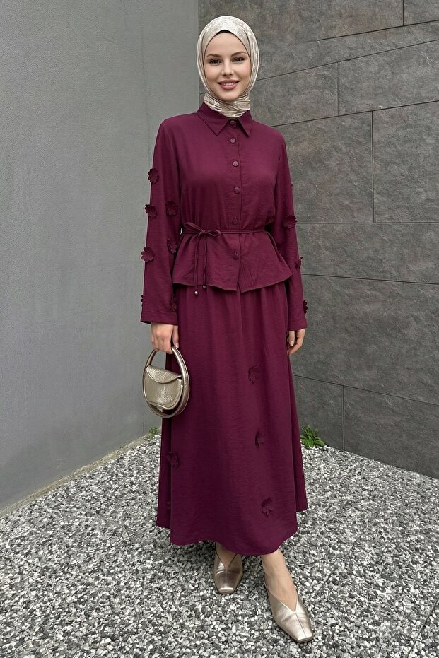 Burgundy Suit with Floral Detail Shirt