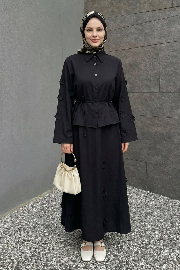 Black Suit with Floral Detail Shirt
