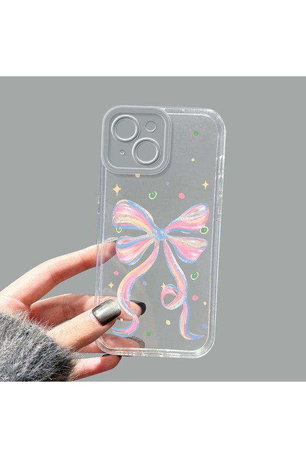 iPhone 14 Compatible Camera Protected Anti-Shock Aesthetic Print Patterned Transparent Silicone Case
