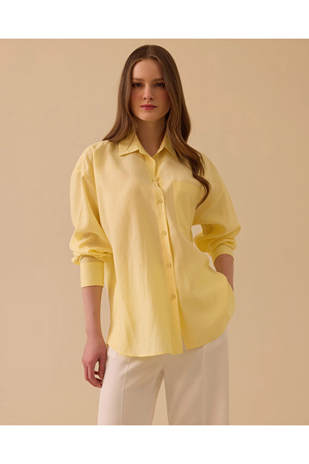 Oversize Basic Keten Gömlek - 1
