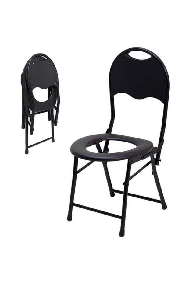 Portable Camping Toilet Seat, Folding Commode Chair with Backrest, Collapsible Travel Toilet
