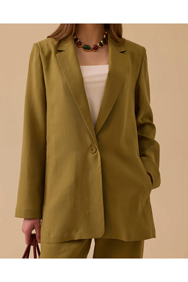 Tek Düğmeli Cepli Ceket - 4